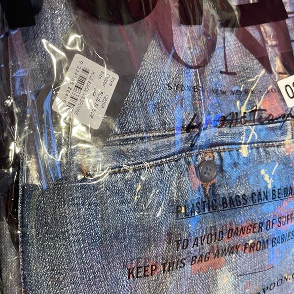 Man X One Teaspoon 34R Blue Suede Mr Browns Paint Splattered Distressed Jeans - Picture 13 of 13